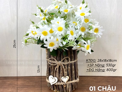 Chậu hoa cúc quấn nhánh cây Handmade [Loại 1] C25cm CHAUHOACS-07